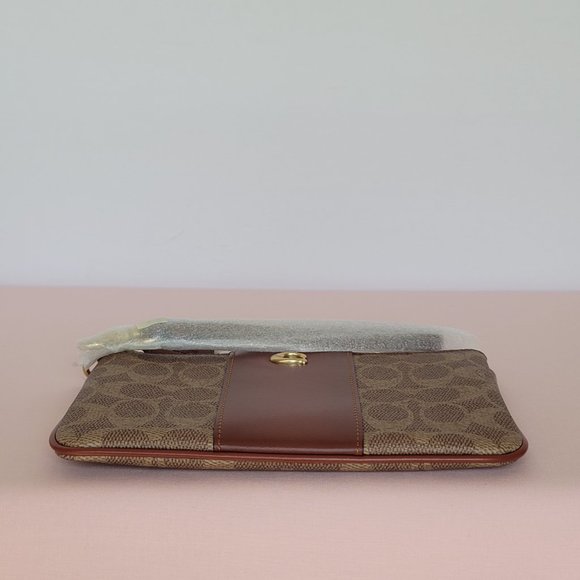 COACH Small Wristlet in Signature Logo Coated Canvas - Tan Rust⭐ - Picture 9 of 16